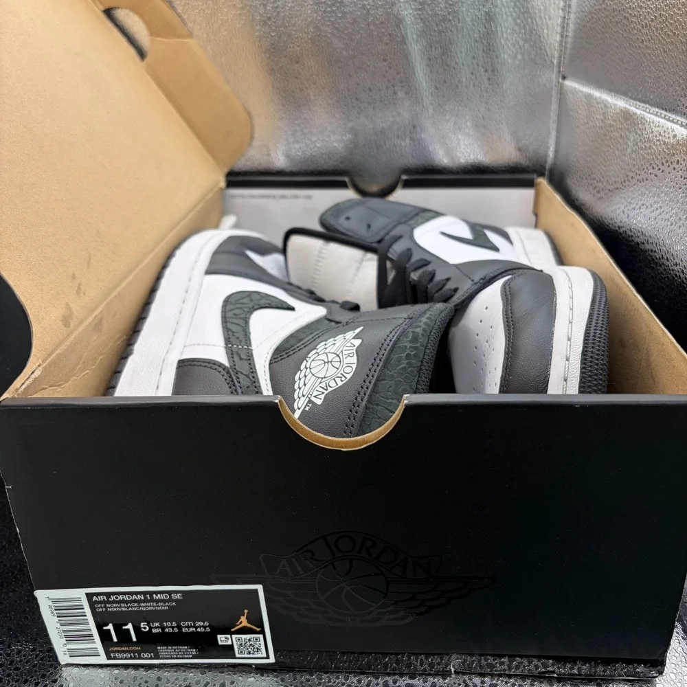 Size 11.5 Nike Air Jordan 1 Mid SE Off-Noir Black White Mens Shoes FB9911-001